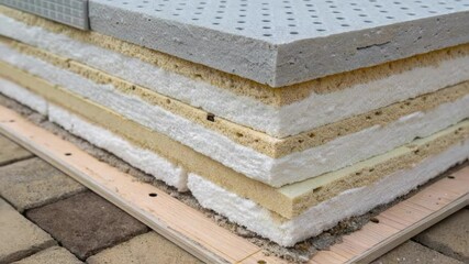 Poster - A detailed view of a multilayered insulation material used in the envelope emphasizing its energyefficient properties with visible air pockets.