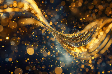 Poster - Abstract golden spirals and particle trails swirling on a dark background, representing time flow or motion