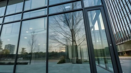 Aufkleber - A medium closeup of a glass window unit in an architecturally modern building with the coating visibly enhancing its aesthetic appeal while promoting energy conservation.