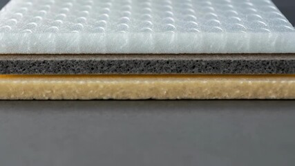 Poster - A medium closeup of an aerogel panel layered with additional insulation materials highlighting the contrast between the different textures and the innovative composite nature of