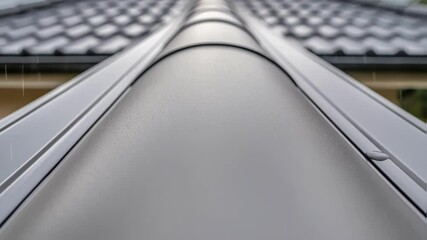 Poster - A medium closeup of an integrated gutter system showcasing the innovative design to efficiently channel heavy rainfall away from the home and prevent water damage.