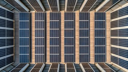 Poster - A medium closeup of a panel collection from an aerial perspective revealing the array of solar cells across different angles enhancing the overall aesthetic of energyharvesting