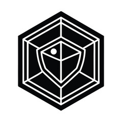 Poster - Abstract geometric emblem design featuring a shield within a hexagonal framework with a simple modern style