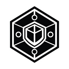 Poster - Modern abstract design of a shield within a hexagon a representation of protection and security in black and white