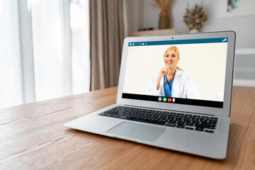Poster - doctor video call online by modish telemedicine software application for virtual meeting with patien