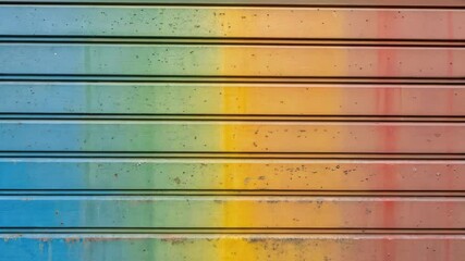 Poster - A medium closeup of a weathered facade showing the vibrant colors of selfhealing paint that responds to UV light with a focus on the transition between damaged and repaired areas.