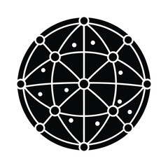 Poster - Black and white graphic representation of a global network or data connection with interconnected nodes and lines.
