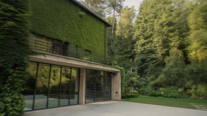 Aufkleber - A medium closeup of green walls enveloping the building displaying how vegetation contributes to natural insulation and lowers surrounding temperatures.
