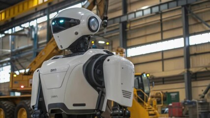 Aufkleber - A medium closeup of the robotic exosuit in an industrial setting with a focus on its sleek modern aesthetics against the backdrop of heavy machinery symbolizing innovation in labor