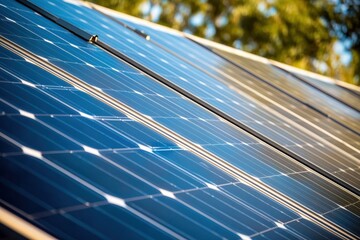 Close-up of Solar Panels Installed on a Modern Roof: Renewable Energy, Clean Power