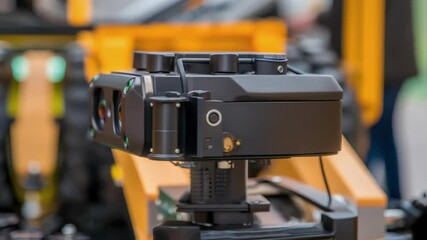 Aufkleber - An extreme closeup of sensors mounted on a robotic construction system revealing fine details of the technology used for environmental awareness and obstacle detection.