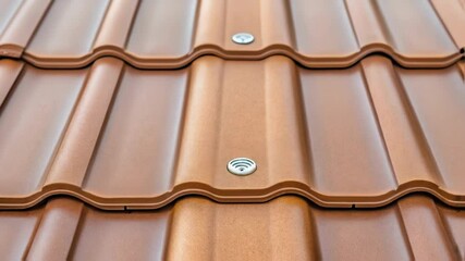 Poster - An intricate detail shot of a roofing tiles edge revealing the smart technology embedded within with sensors that monitor moisture levels while showcasing the natural color