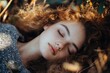 © Serhii - Serene Beauty: Curly-haired Woman Sleeping Peacefully in a Warm Forest Setting