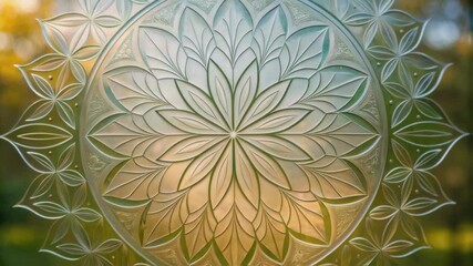 Poster - Zoomedin view of delicate engravings on a recycled glass panel presenting an organic motif that exemplifies sustainability through artistry set against a backdrop of natureinspired