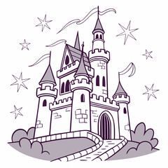 Wall Mural - Fairy tale castle icon surrounded by magical sparkling stars