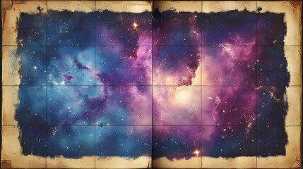 Cosmic map spread, a detailed view of a nebula-filled space
