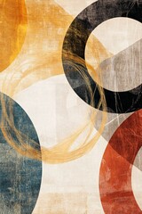 Fototapete - Abstract painting with colorful circles and gold brushstrokes on textured background