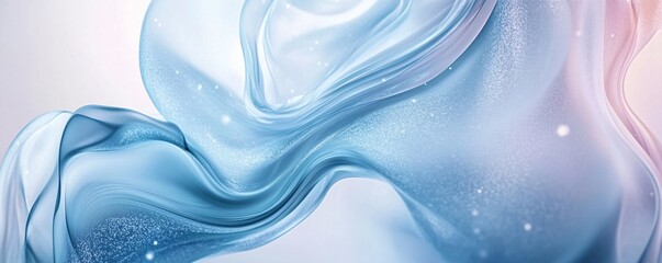 Poster - Abstract pastel blue and pink wavy background flowing with glitter particles