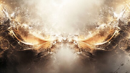 Poster - Golden fractal wings taking flight in abstract background