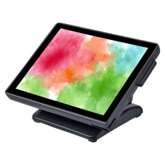 Poster - Digital Tablet with Colorful Abstract Art Displaying Vibrant Design, isolated on transparent background.