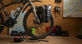 Mountain Bike Ready for Adventure Touring, Packed and Prepared for the Journey Ahead. Essential Gear Included.