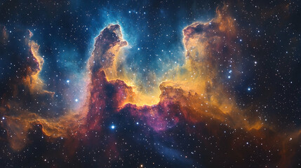 Wall Mural - Cosmic nebulae swirl in vibrant hues amidst a sea of stars