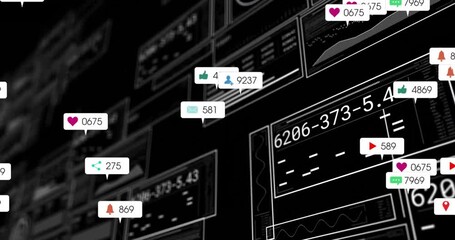 Poster - Social media notification icons displaying numeric counters over dark dashboard in 3D render