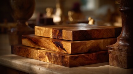 Poster - A wooden block tower is captured from above, displaying meticulous stacking with the last piece balanced delicately