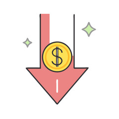 Poster - Decrease in value dollar coin down arrow financial crisis recession market crash economy drop