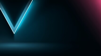 Poster - Close-up view of a neon triangular frame radiating blue and pink lights, perfect for eye-catching advertising with blank space available for text on the right