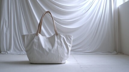 Leinwandbilder - Cotton canvas tote bag with neutral handles is displayed against a bright white background, highlighting its design and providing ample space for text or graphics