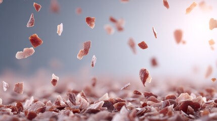 Aufkleber - Crunchy flakes are captured mid-motion against a soft background, illuminated from behind, showcasing their dynamic scatter and creating a playful visual effect