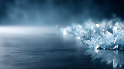 Leinwandbilder - Scattered glass shards glisten on a smooth reflective surface under cool ambient light, creating an abstract display of sharp edges and depth