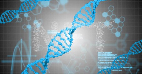Poster - Blue DNA helix running diagonally across interface, featuring 3D render effect and glowing data