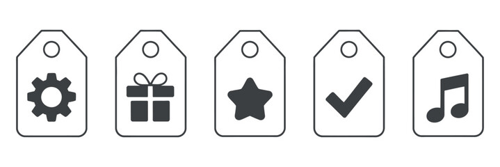 Poster - Five Simple Tags with Various Icons Gear Gift Star Check Music Note