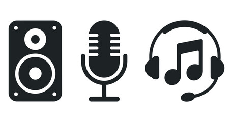 Poster - Audio Equipment Icons Speaker Microphone Headphones Music Note