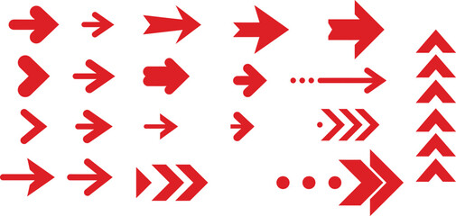 Poster - Collecton set Red Right Arrow,Red Arrow Pointing Right,Red Arrow Illustration Isolated,Right-Pointing Minimalist Arrow Graphic on Transparent Background AI Generative