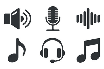 Poster - Collection of Six Simple Audio Music Icons Speaker Microphone Headset
