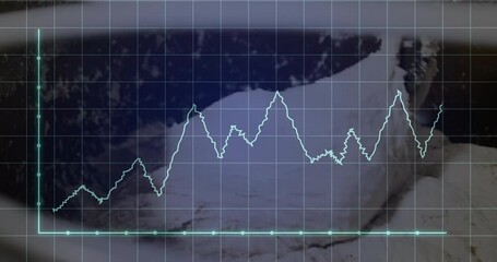 Poster - Telemetry graph animating over snowy mountain grid, with glowing teal polyline and circular markers
