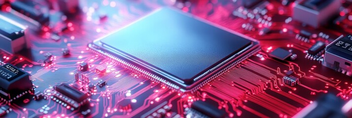 Poster - Advanced Microprocessor Technology - Close-up of a powerful microprocessor on a circuit board, showcasing intricate circuitry and technological advancement