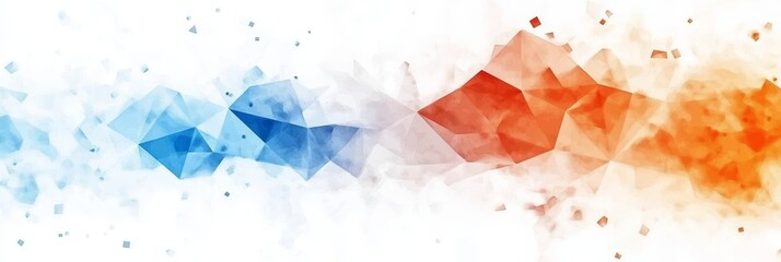 Poster - Blue Orange Watercolor Polygonal Abstract - Geometric shapes, abstract art, cool tones, warm tones, vibrant colors. Symbolizes technology, energy, balance, creativity, and innovation