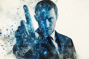 Poster - Connection: Businessman and Network - A stylized of a businessman with a network overlay, suggesting technological connection and innovation