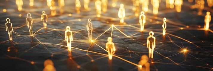 Poster - global network connections - abstract of interconnected glowing figures representing a global networ