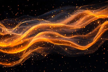 Poster - Glowing Orange Watercolor Abstract Network - Abstract artwork symbolizing energy, flow, connection, technology, and cosmic phenomena. Glowing orange lines and particles on a black background