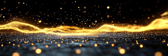 Poster - Glowing Particle Wave Abstract Background - Abstract background with glowing particles forming waves, symbolizing energy, flow, technology, innovation, and dynamism