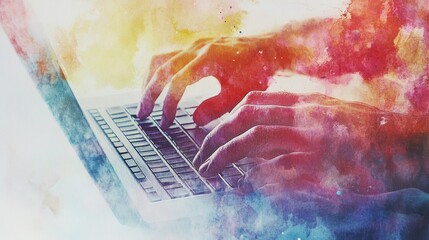 Poster - Hands Typing on Laptop - Colorful abstract of hands typing on a laptop keyboard. art