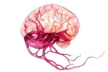 Poster - human brain anatomy illustration - detailed watercolor illustration of a human brain, showcasing its