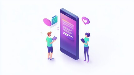 Poster - mobile application development team collaboration - two individuals collaborate on a mobile app deve