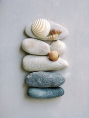 Aufkleber - Creative Arrangement of Beach Pebbles and Shells Showcases Natures Simplicity and Beauty Generative AI