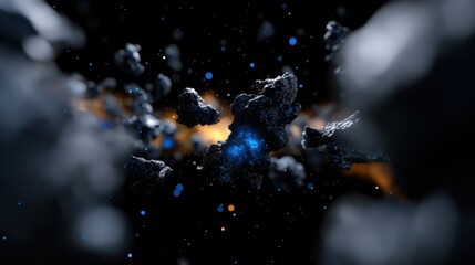 Wall Mural - a black and blue space with a lot of rocks and stars